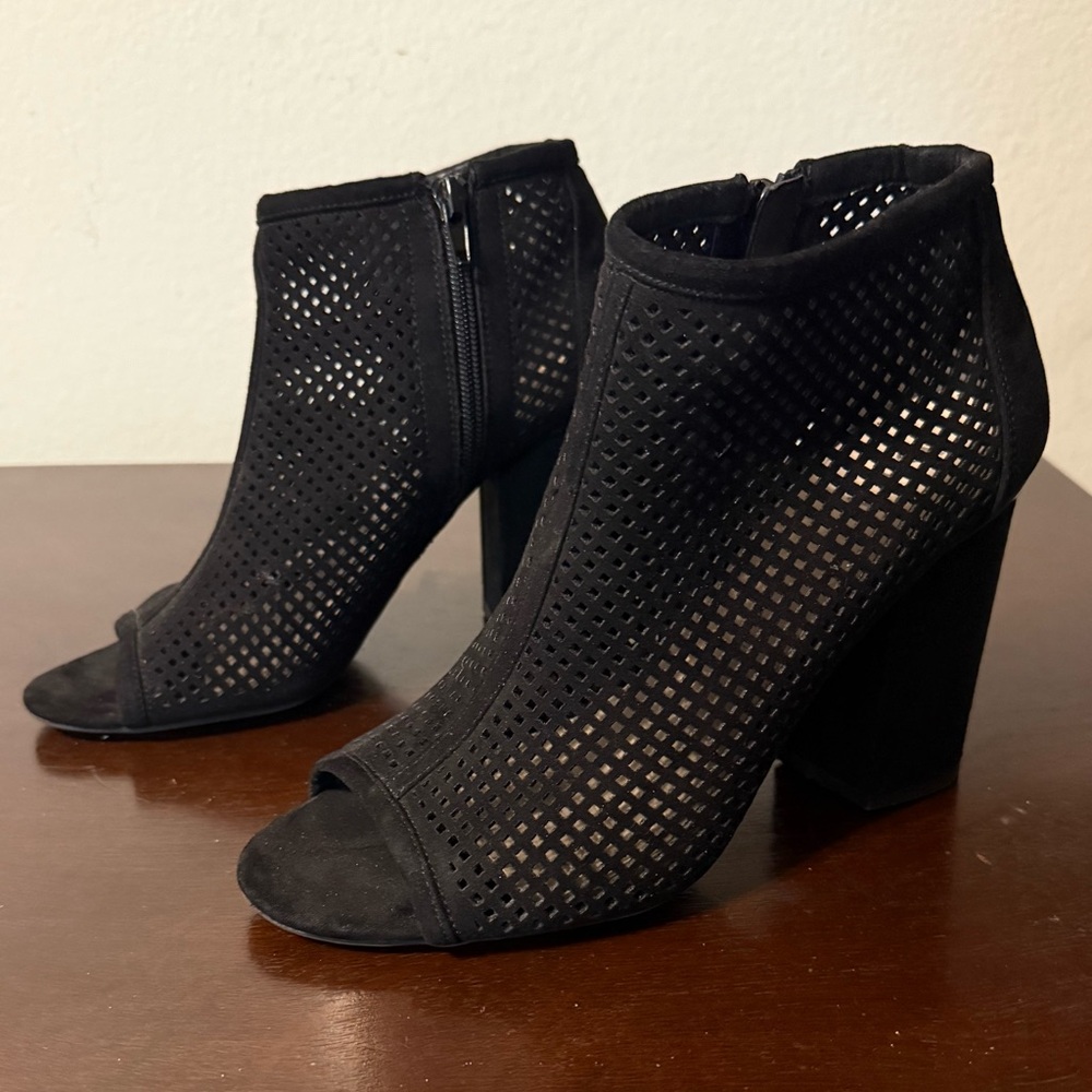 Bar III | Black "Megan" Perforated Peep-Toe Booties - Size 9M